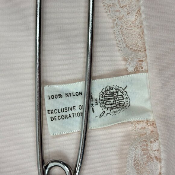 Vintage 70s Slip Dress Women's Small Pale Pink Inset Lace Scalloped Knee Length - Picture 10 of 10